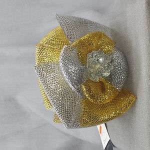 NWT Women's Gold & Silver Deborah Fashions Floral Hat w/Bow Style #5085
